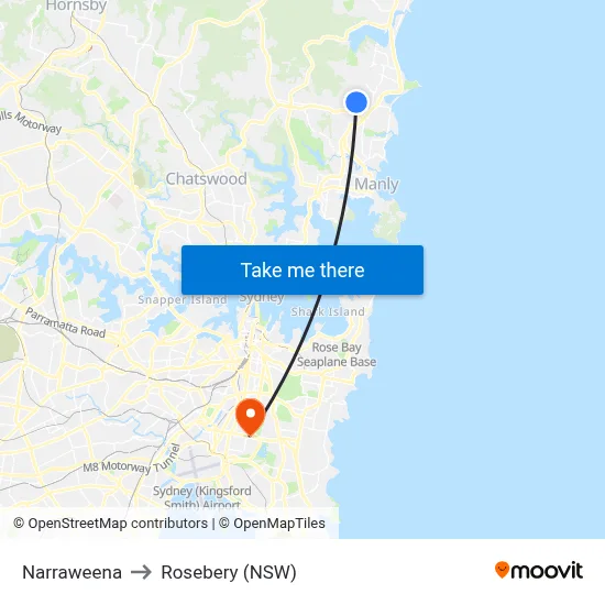 Narraweena to Rosebery (NSW) map