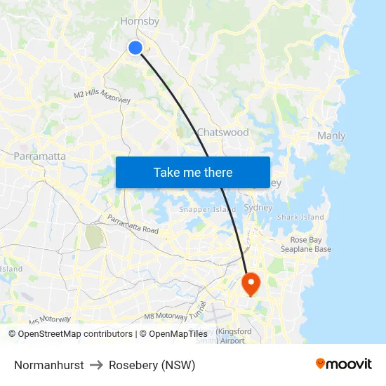Normanhurst to Rosebery (NSW) map