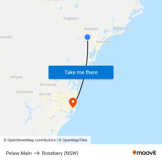 Pelaw Main to Rosebery (NSW) map