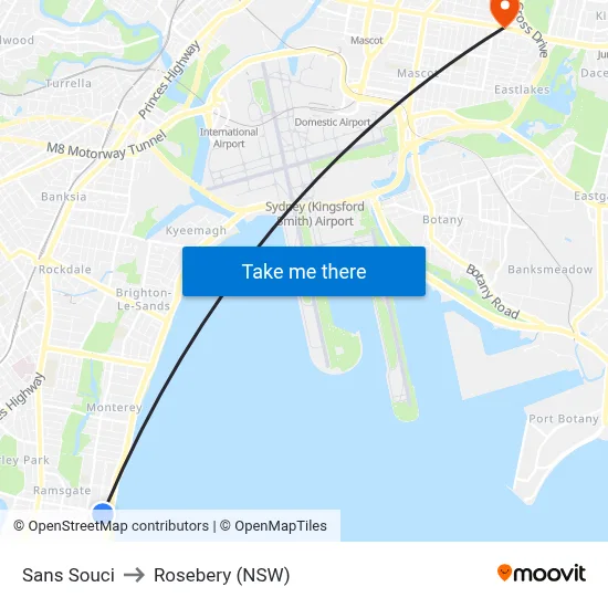 Sans Souci to Rosebery (NSW) map