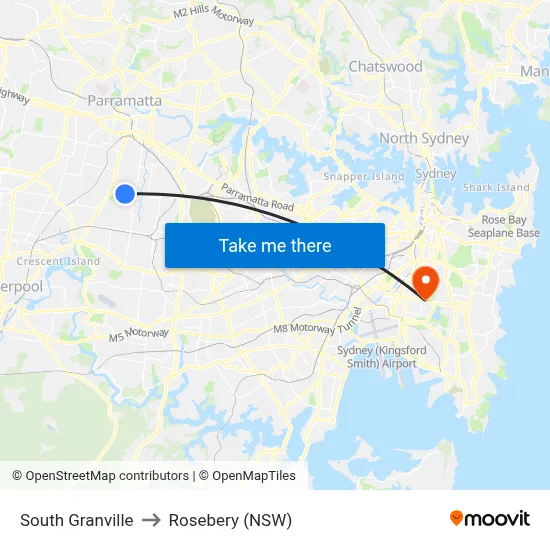 South Granville to Rosebery (NSW) map