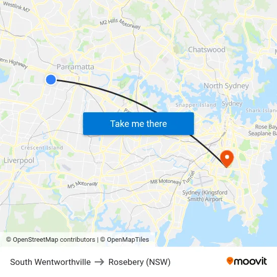 South Wentworthville to Rosebery (NSW) map