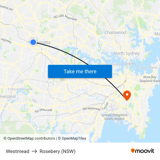 Westmead to Rosebery (NSW) map