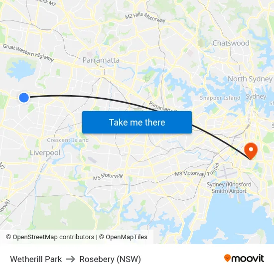 Wetherill Park to Rosebery (NSW) map