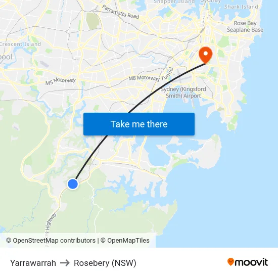 Yarrawarrah to Rosebery (NSW) map