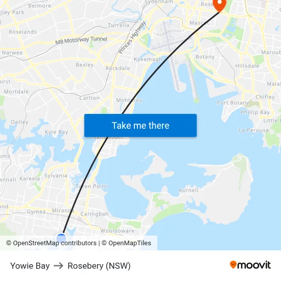 Yowie Bay to Rosebery (NSW) map