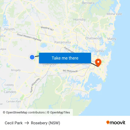 Cecil Park to Rosebery (NSW) map