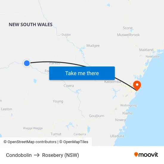 Condobolin to Rosebery (NSW) map