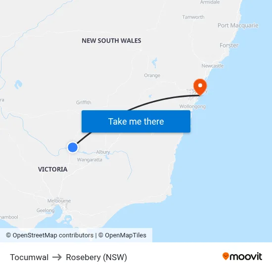Tocumwal to Rosebery (NSW) map