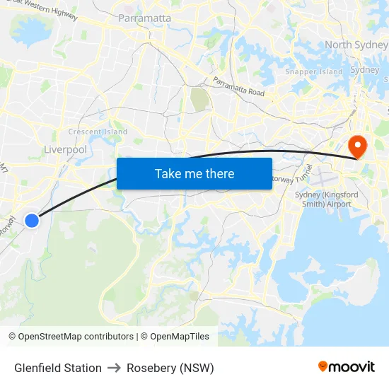 Glenfield Station to Rosebery (NSW) map