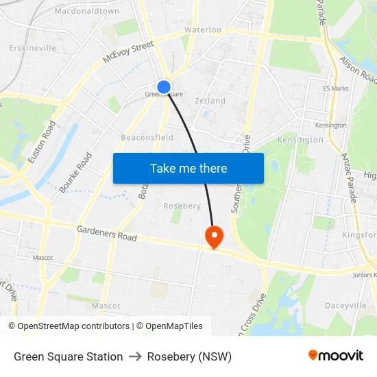 Green Square Station to Rosebery (NSW) map