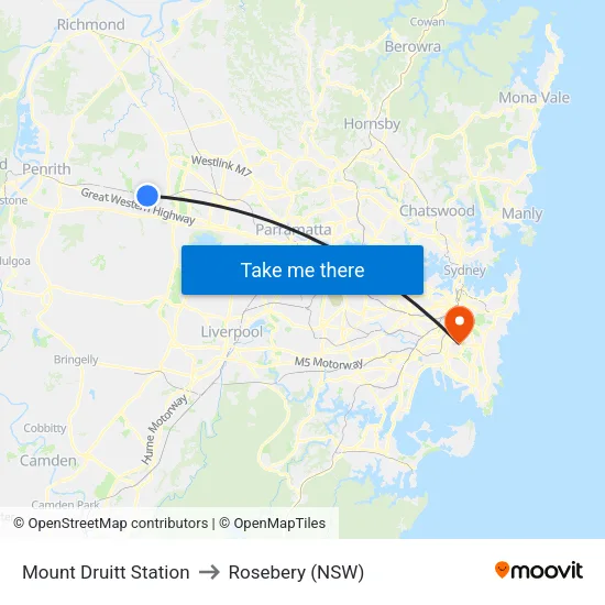 Mount Druitt Station to Rosebery (NSW) map