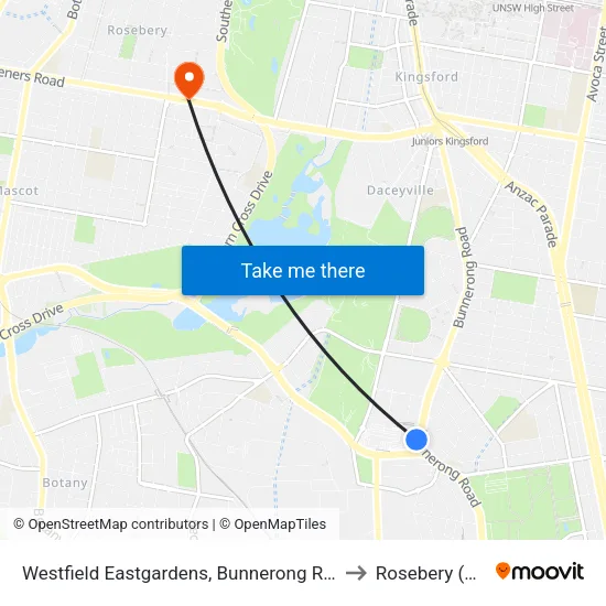 Westfield Eastgardens, Bunnerong Rd, Stand A to Rosebery (NSW) map