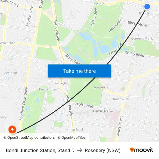 Bondi Junction Station, Stand D to Rosebery (NSW) map