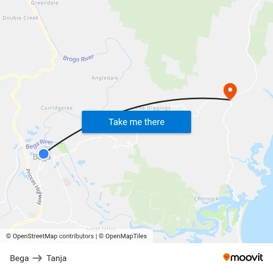 Bega to Tanja map