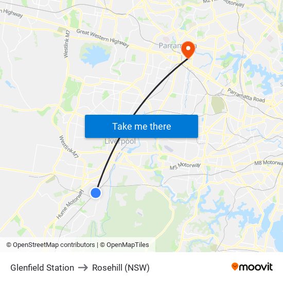 Glenfield Station to Rosehill (NSW) map