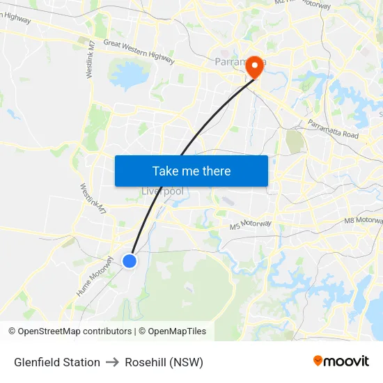 Glenfield Station to Rosehill (NSW) map