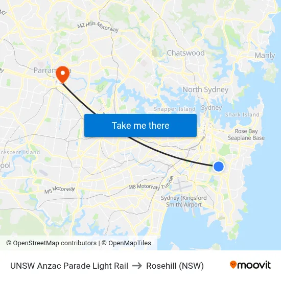 UNSW Anzac Parade Light Rail to Rosehill (NSW) map
