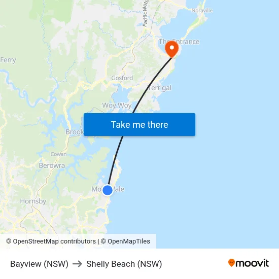 Bayview (NSW) to Shelly Beach (NSW) map