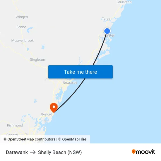 Darawank to Shelly Beach (NSW) map