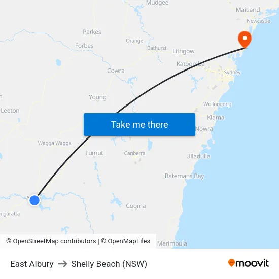East Albury to Shelly Beach (NSW) map