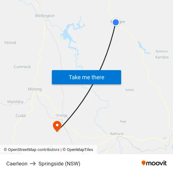 Caerleon to Springside (NSW) map