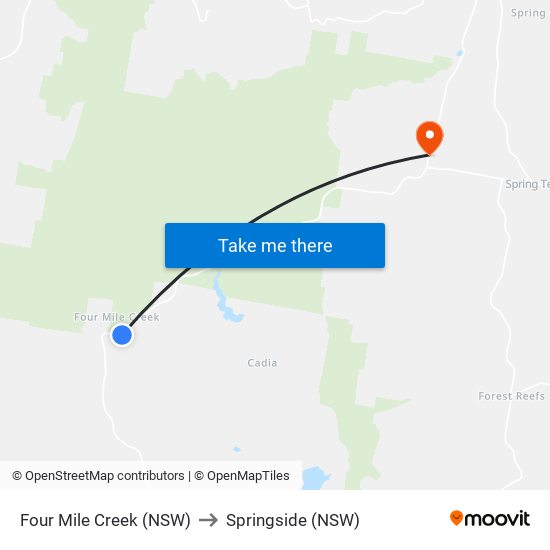Four Mile Creek (NSW) to Springside (NSW) map