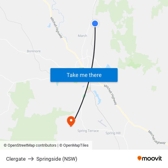 Clergate to Springside (NSW) map