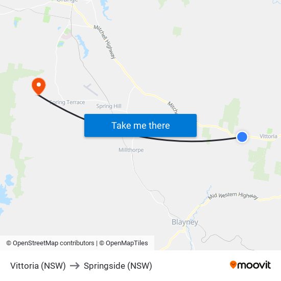 Vittoria (NSW) to Springside (NSW) map