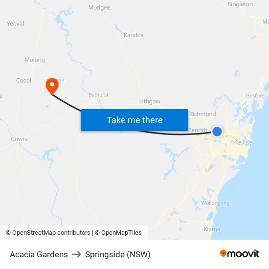 Acacia Gardens to Springside (NSW) map