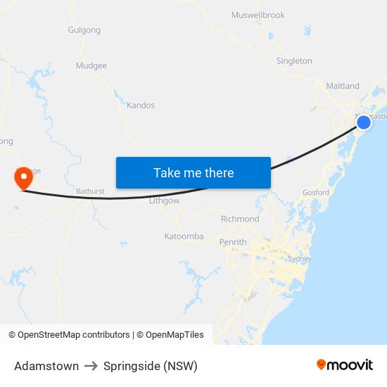 Adamstown to Springside (NSW) map