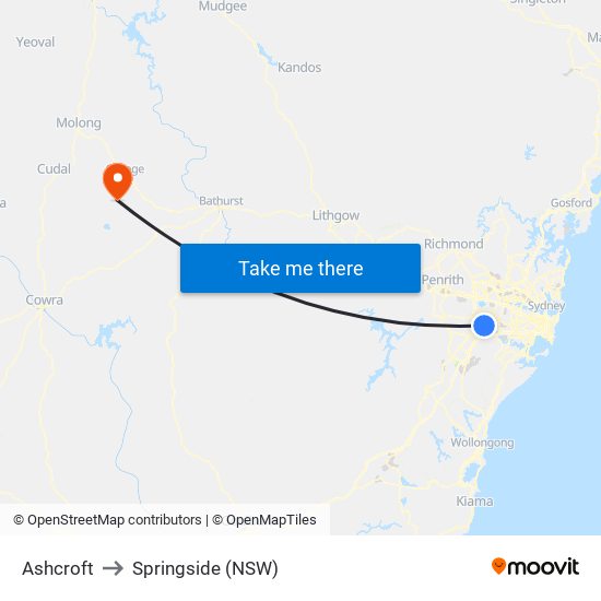 Ashcroft to Springside (NSW) map