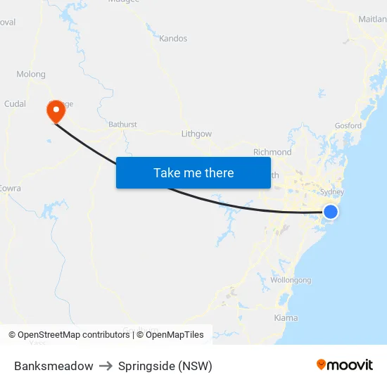 Banksmeadow to Springside (NSW) map