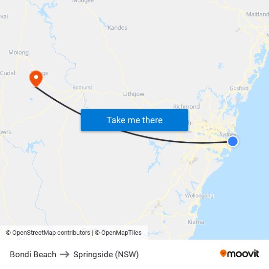 Bondi Beach to Springside (NSW) map