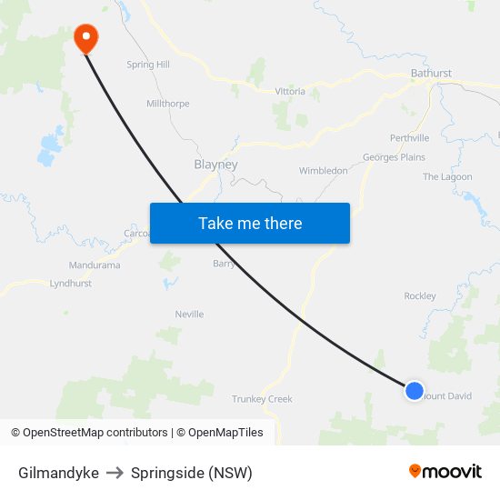 Gilmandyke to Springside (NSW) map