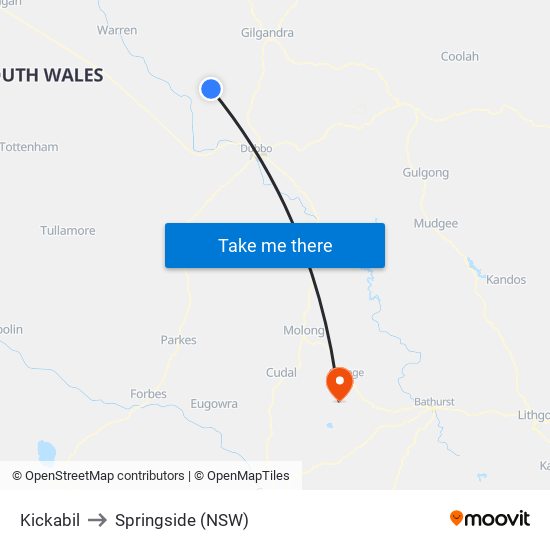 Kickabil to Springside (NSW) map