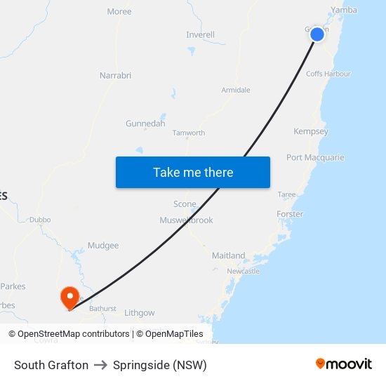 South Grafton to Springside (NSW) map