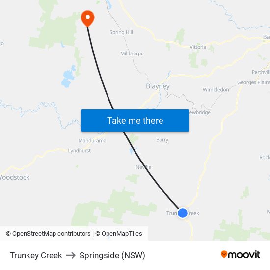 Trunkey Creek to Springside (NSW) map