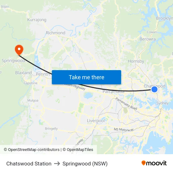 Chatswood Station to Springwood (NSW) map