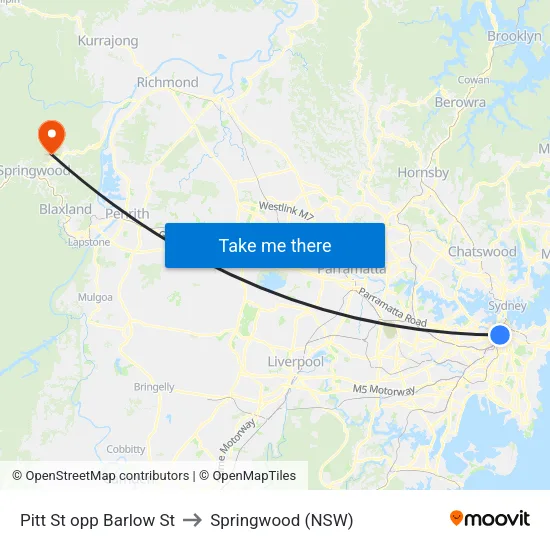 Pitt St opp Barlow St to Springwood (NSW) map