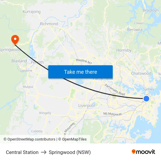 Central Station to Springwood (NSW) map