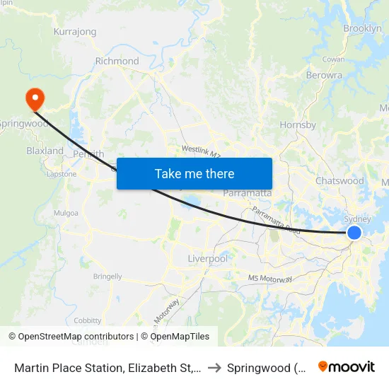 Martin Place Station, Elizabeth St, Stand E to Springwood (NSW) map