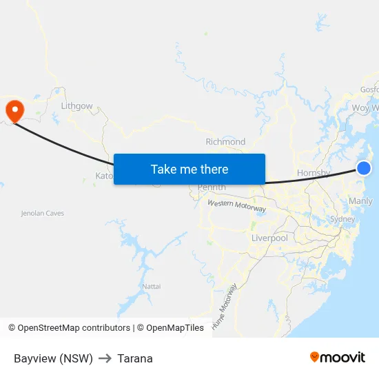Bayview (NSW) to Tarana map