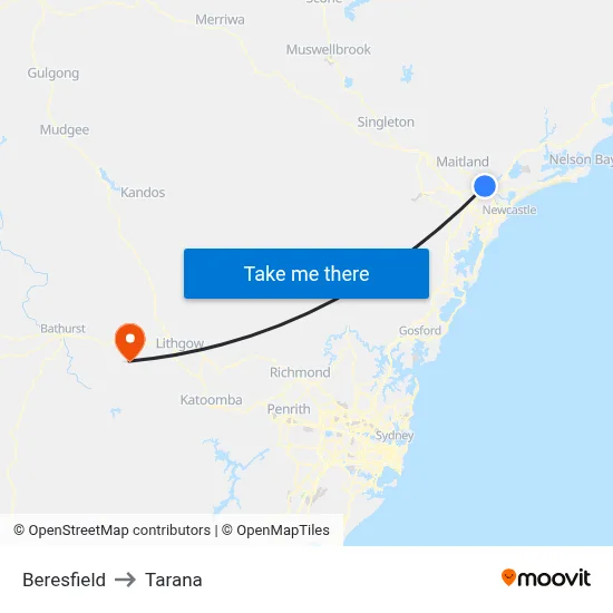 Beresfield to Tarana map