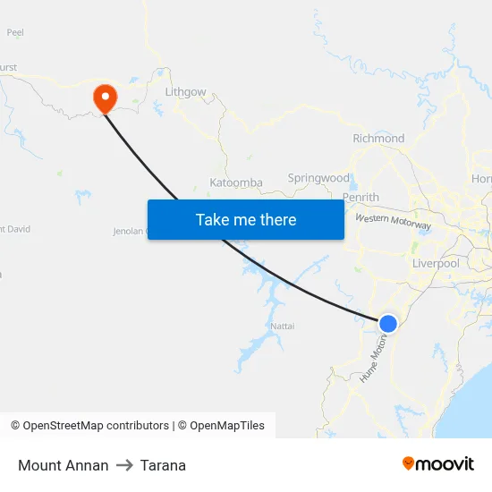 Mount Annan to Tarana map