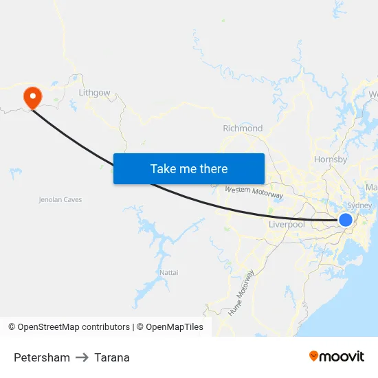 Petersham to Tarana map