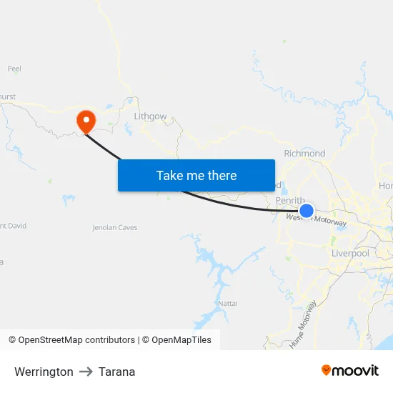Werrington to Tarana map
