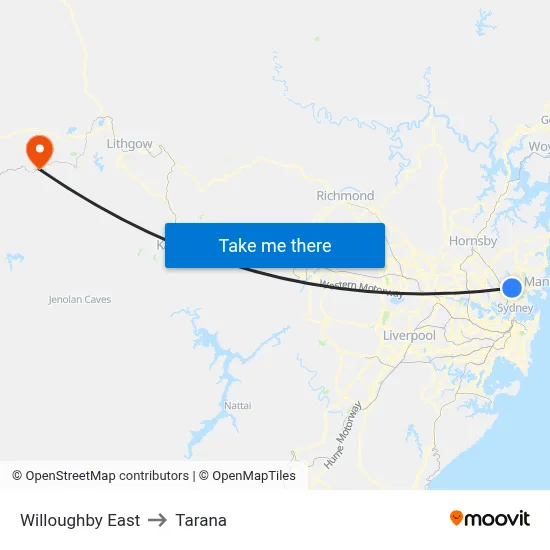 Willoughby East to Tarana map