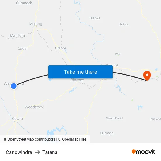 Canowindra to Tarana map