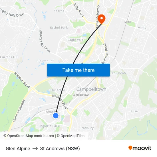 Glen Alpine to St Andrews (NSW) map